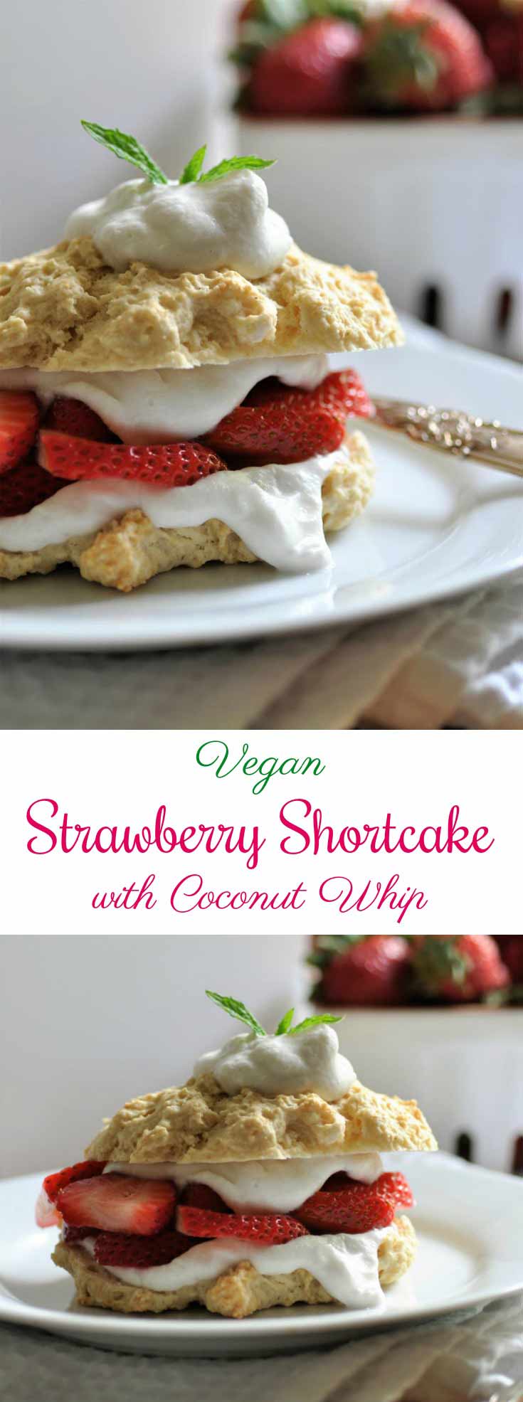 A Pinterest pin for vegan strawberry shortcake. 
