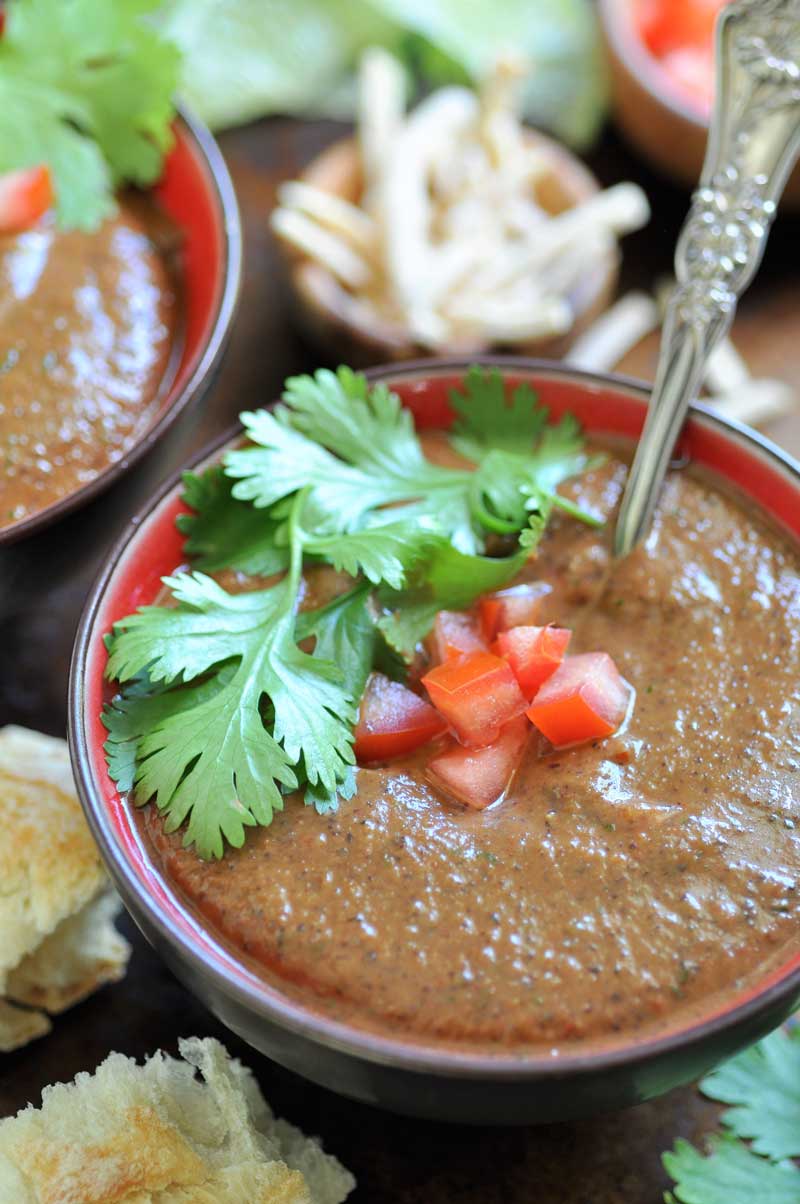 Spicy Cuban black bean soup. It's easy, quick, and vegan!