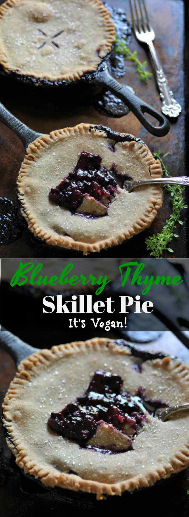 Blueberry Thyme Skillet Pie for two! This easy and delicious dessert is perfect for date night.