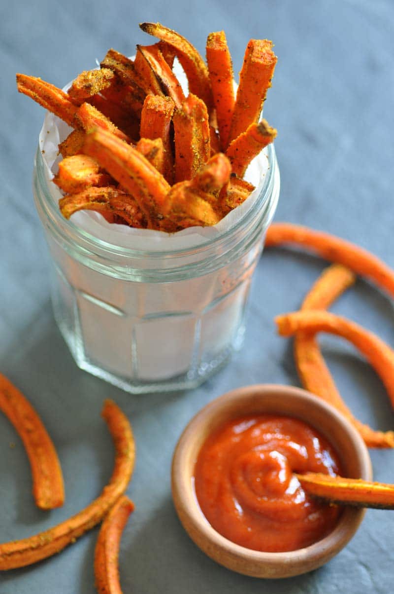 Delicious oven baked curry flavored fries. The perfect healthy snack.