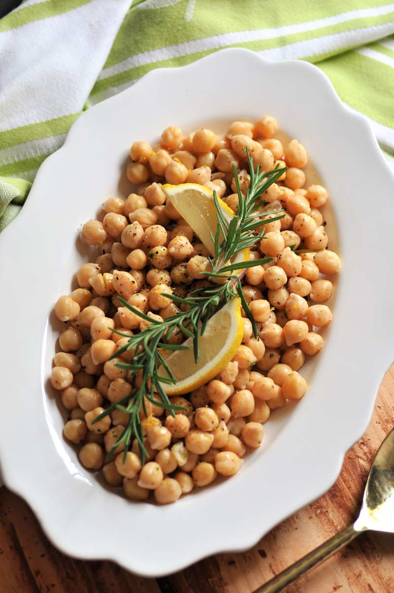 Rosemary infused olive oil and lemon are the key ingredients for this delicious chickpea recipe.