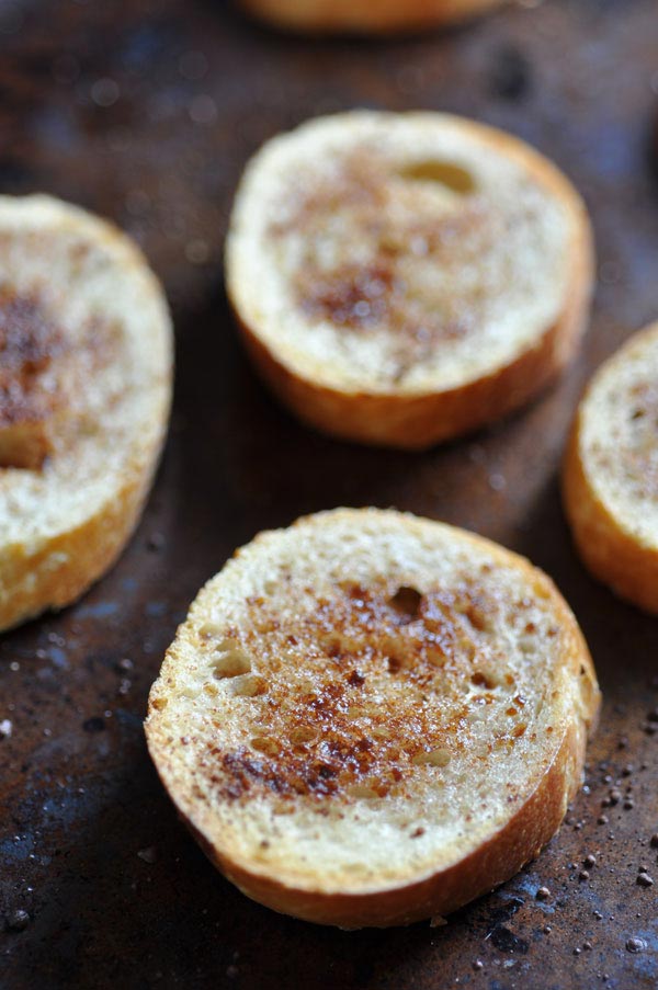 Cinnamon toast for Apple Cinnamon Dessert Bruschetta on a baking sheet