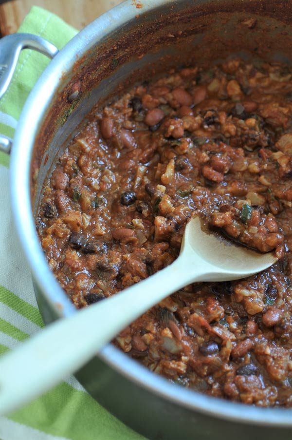 Thick, hearty, delicious veggie chili that's made with cauliflower. It will satisfy the meat eater at your table.