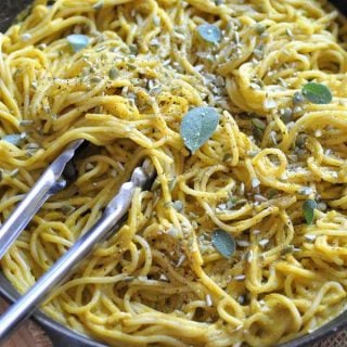 Quick, easy, delicious, Creamy Pumpkin Sage Sauce with Spaghetti. The perfect fall dinner.