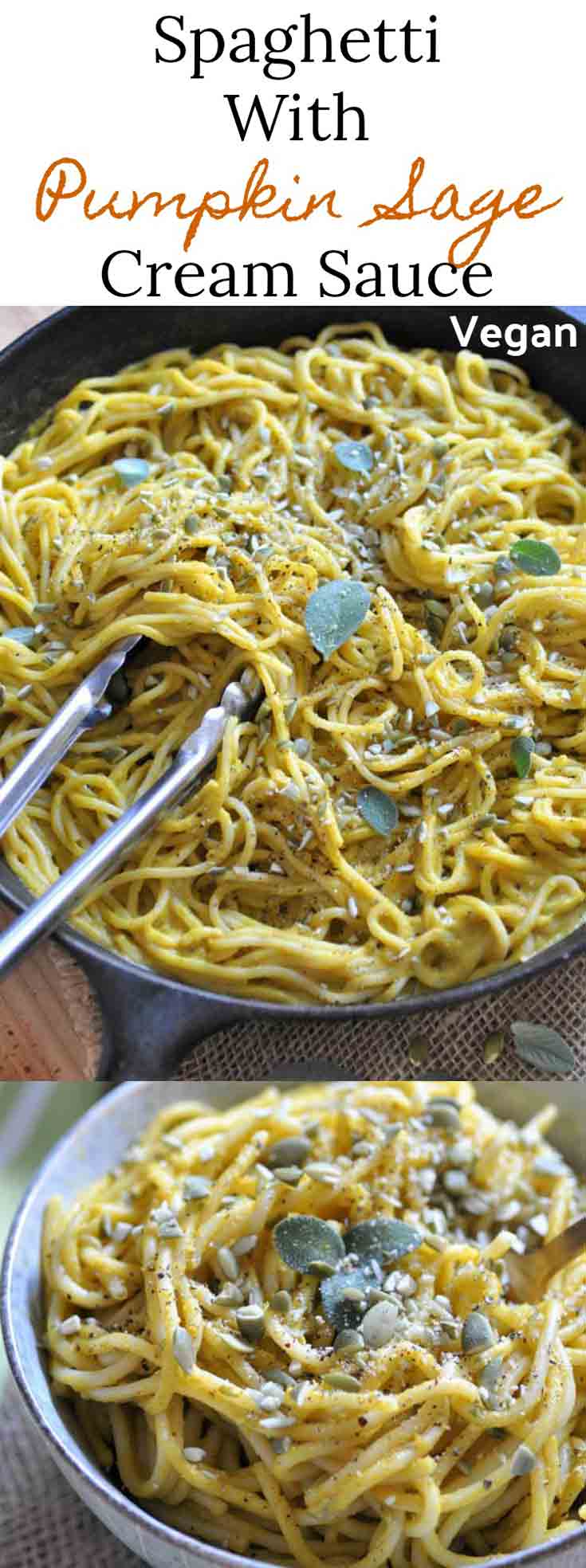 A quick and easy dinner that tastes like you'd get in a restaurant. Pumpkin Sage Cream Sauce with Spaghetti!