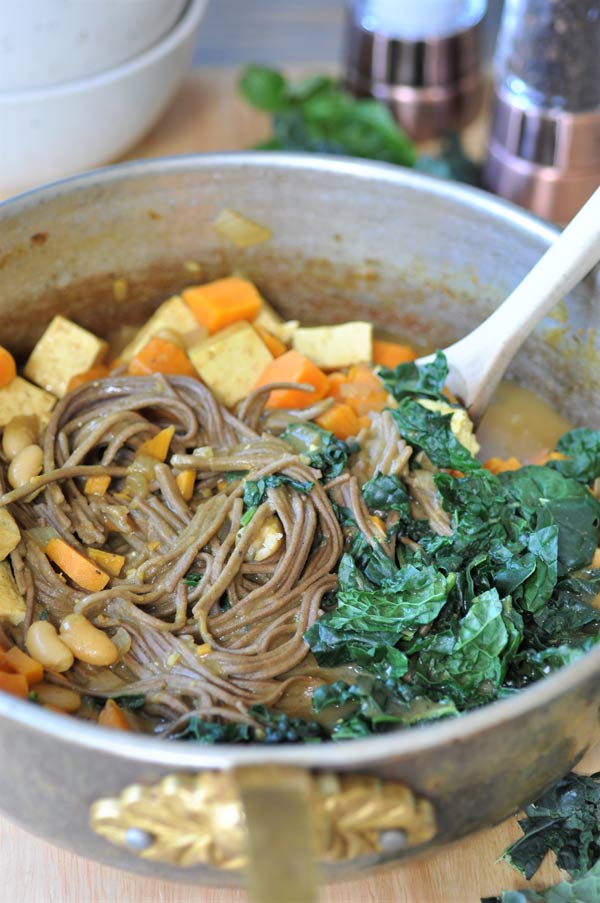 Kale & Sweet Potato Soba Noodle Soup Veganosity
