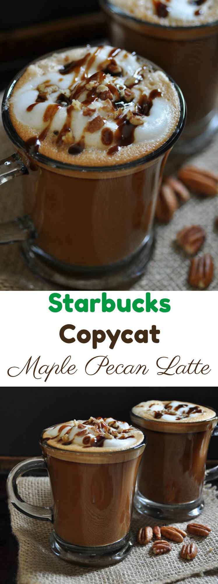 Starbucks Copycat Maple Pecan Latte made in your kitchen! Pure pecan extract and plant-based milk make it vegan! 