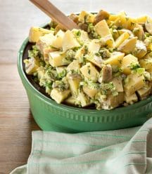 Potato Salad in green bowl for cookbook