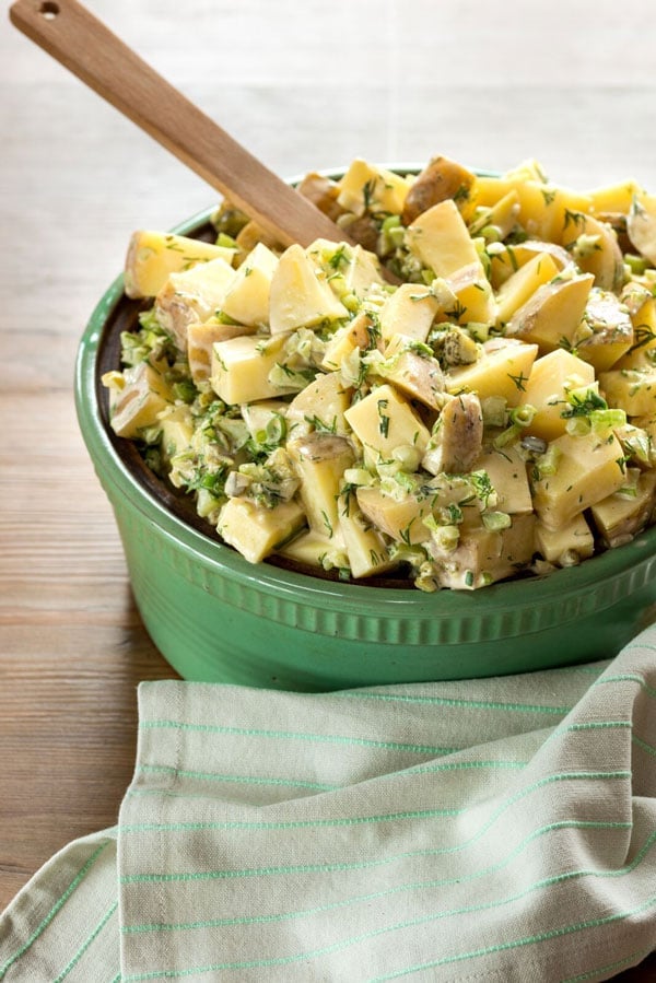 Potato Salad in green bowl for cookbook