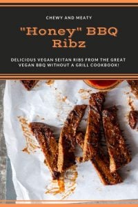 A Pinterest pin for vegan honey BBQ ribs.