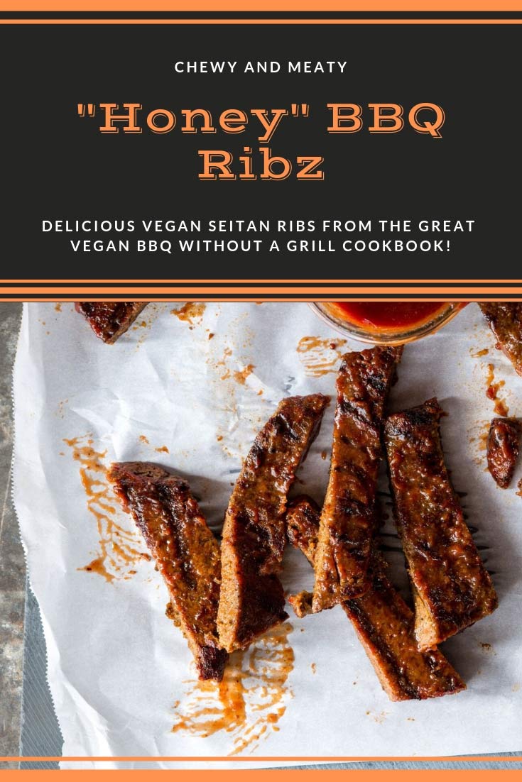 A Pinterest pin for vegan honey BBQ ribs.