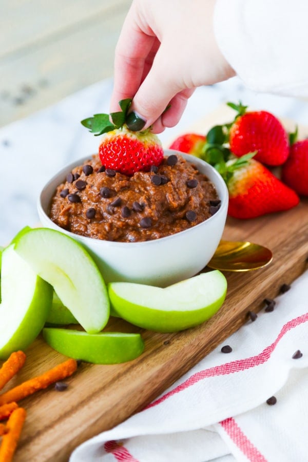 Brownie batter hummus with hand dipping 