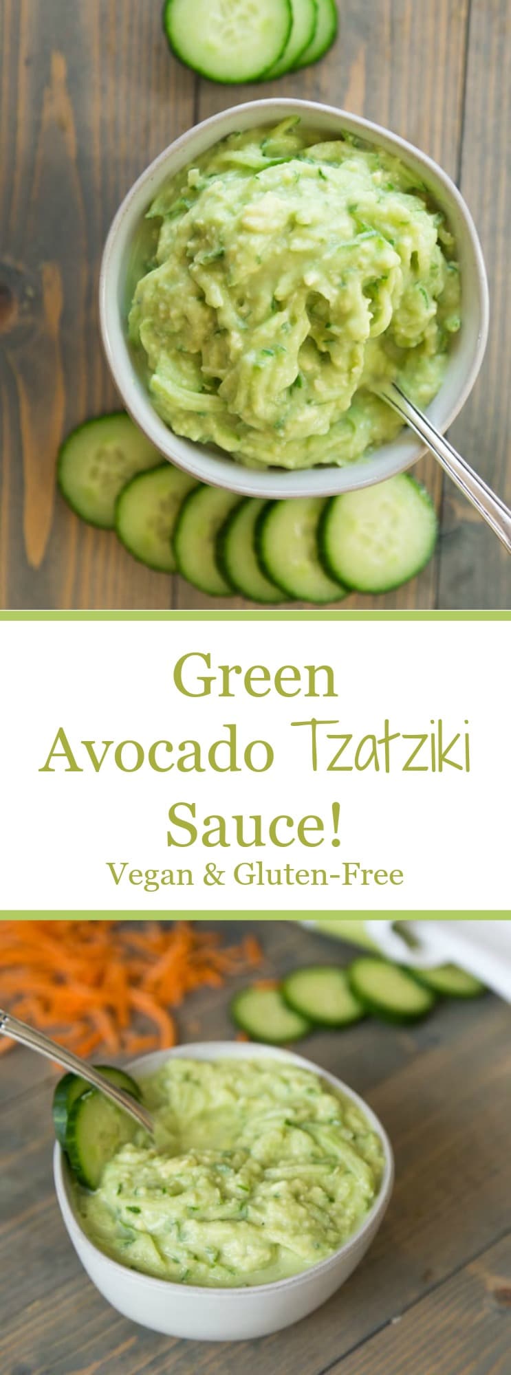 Green Avocado Tzatziki Sauce is a delicious dairy-free alternative. This tangy vegan sauce is so easy to make and so healthy! #vegan #tzatziki #avocado #dairy-free
