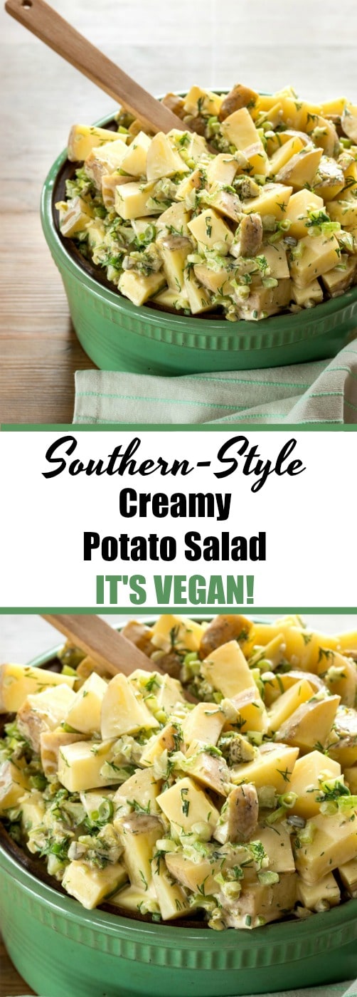 The BEST creamy potato salad you'll ever eat, and it happens to be dairy-free and egg free. #vegan #dairy-free #potatosalad