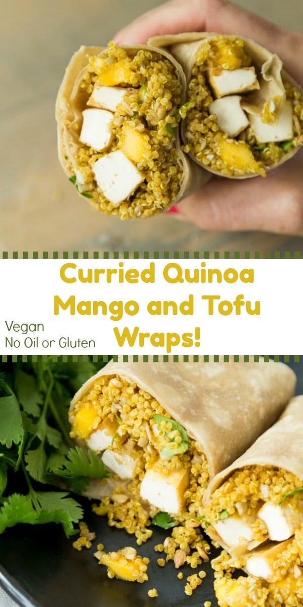 Curried Quinoa wraps with Mango and Tofu. Oil-free, Gluten-Free and Refined Sugar-Free! Easy, healthy and delicious! #vegan #wraps #Indianfood