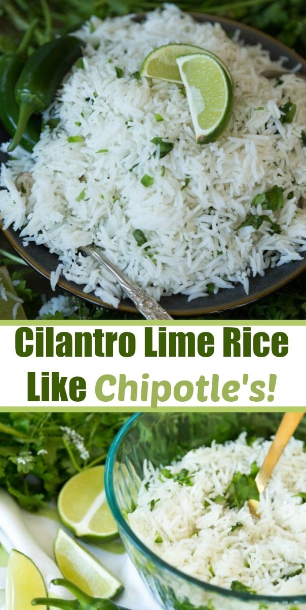5 Ingrediant, 20 Minute Lime Cilantro Rice like Chipotle's!! This easy side dish in perfect for your next Mexican meal. #vegan #oil-free #Mexicanrice
