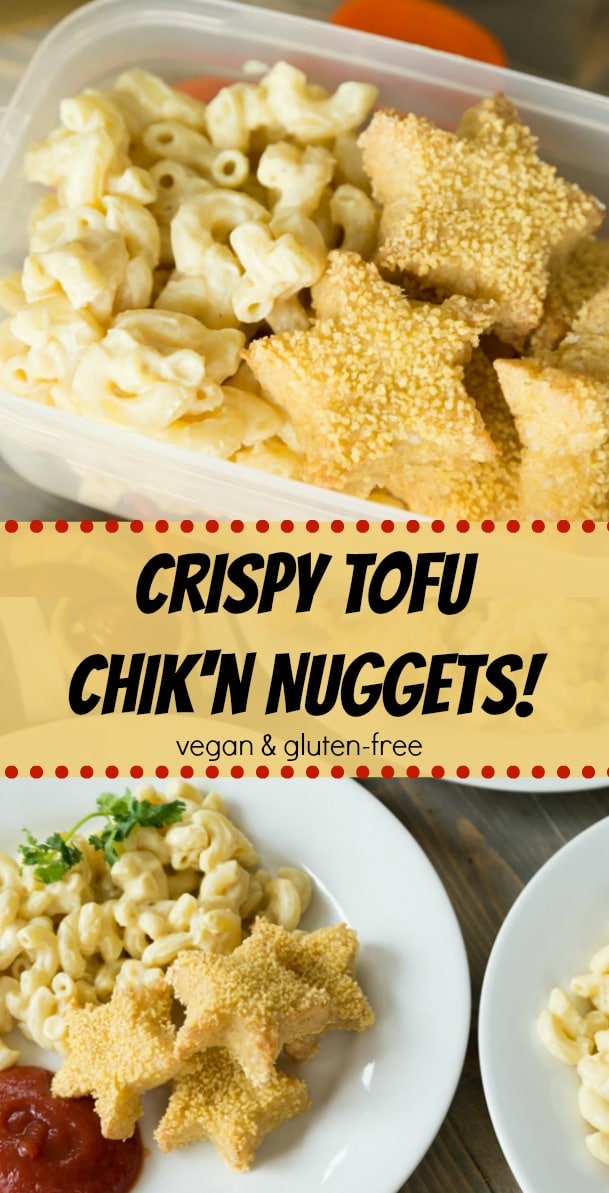 Star shaped tofu chicken nuggets! They're crispy, easy, and perfect for school lunches. #vegan #gluten-free #nuggets