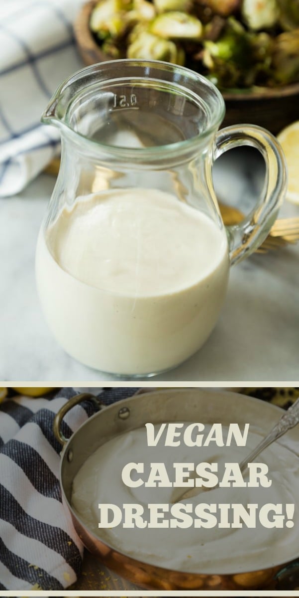Easy, creamy, and delicious Caesar Dressing that's vegan! #dairyfree #Caesardressing #vegan