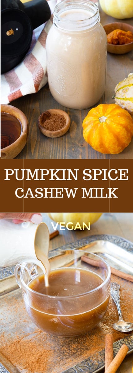 Homemade Pumpkin Spice Cashew Milk! Refined sugar-free! #veganpumpkinspicelatte #pumpkinspice #cashewmilk