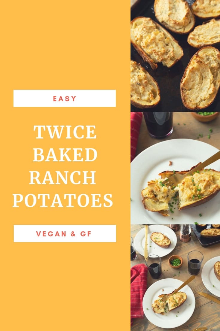 Vegan Twiced Baked Potatoes with Ranch Dressing are so easy to make and so much healthier than those made with dairy. #stuffedpotatoes #potatoes #healthyrecipe