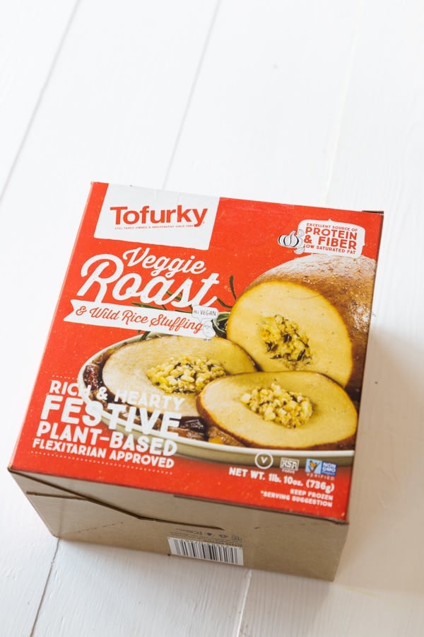 A box of Tofurky Plant-Based Roast with stuffing