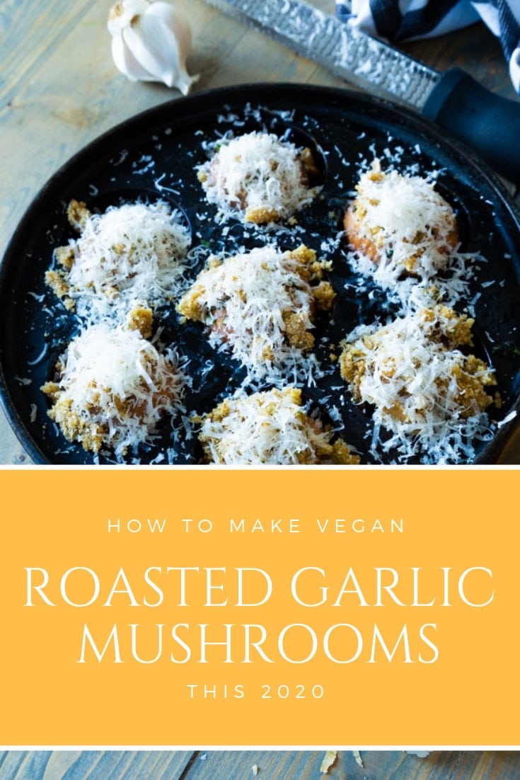 Our delicious Roasted Garlic & Parmesan Mushrooms are the vegan version of escargot! Full of flavor and easy to make! #veganescargot #roastedmushrooms #garlicmushrooms