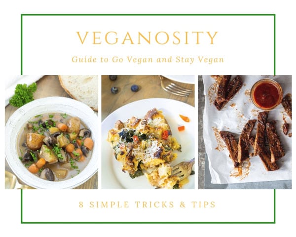 Three vegan recipes on a Vegan Starter Kit collage