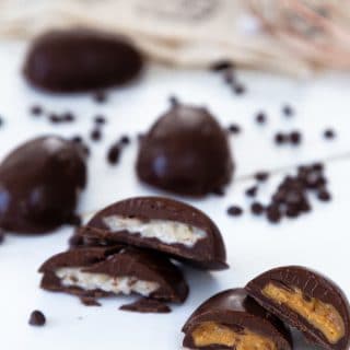 Chocolate eggs filled with peanut butter and coconut filling