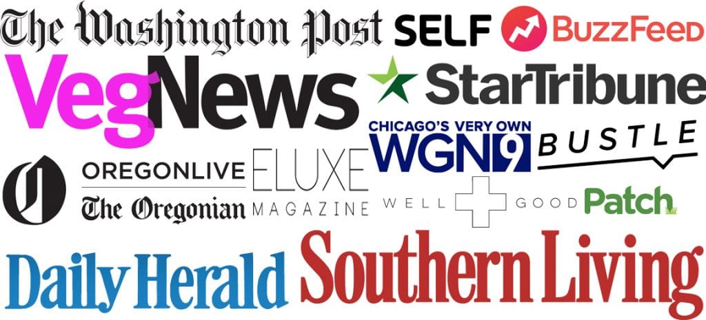 featured in washington post, veg news, eluxe magazine, well and good, WGN, southern living, daily herald, self