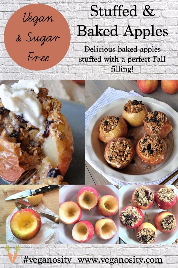 A PInterest pin for baked apples with four photos of the apples in various stages of making them. 