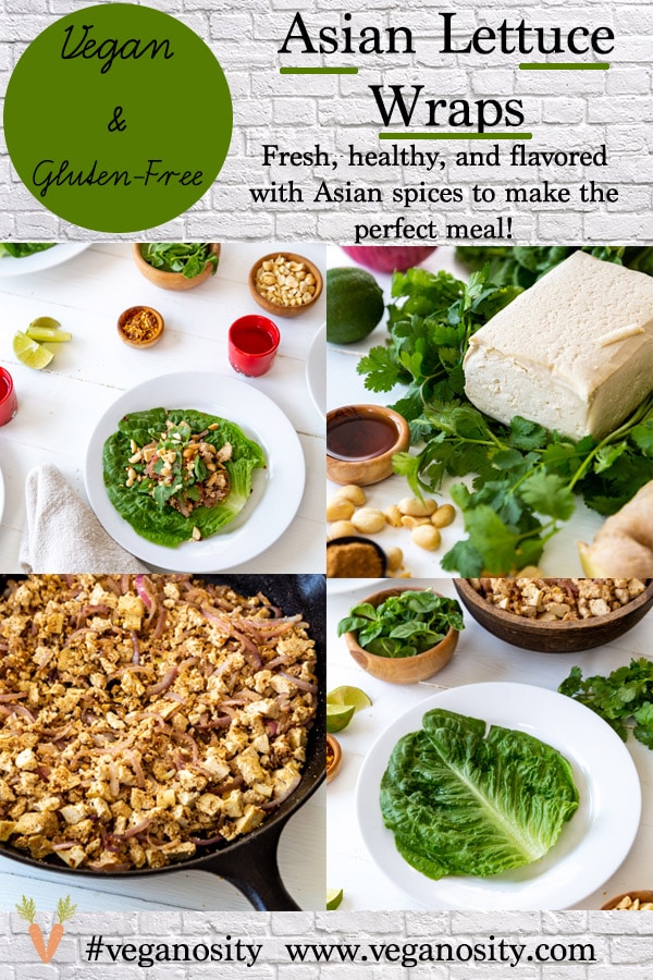 A PInterest pin for Asian Lettuce Wraps with pictures of the wraps and ingredients. 