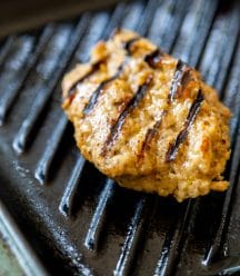 Grilled seitan chicken on a grill pan.