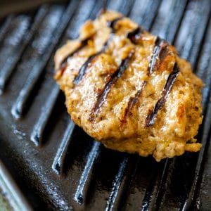 Grilled seitan chicken on a grill pan.