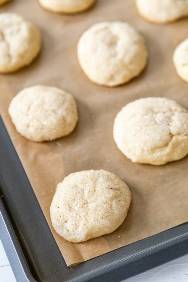 A baking sheet with sugar cookies.