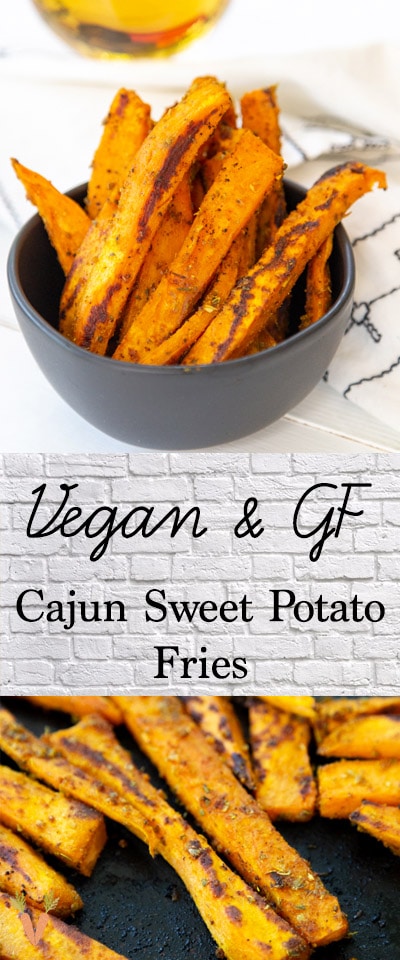 A Pinterest pin for Cajun sweet potato fries with two pictures of the fries.