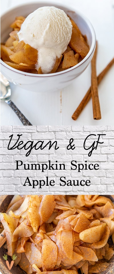 A Pinterest pin for Homemade Pumpkin Spice Applesauce with two pictures of the apple sauce.
