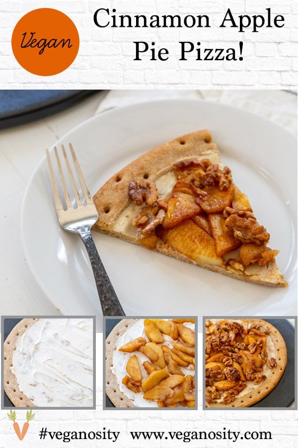 A Pinterest pin for apple pie pizza with four pictures of the pie.