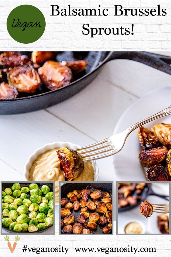 A PInterest pin for roasted Brussels sprouts with 4 pictures of the sprouts.