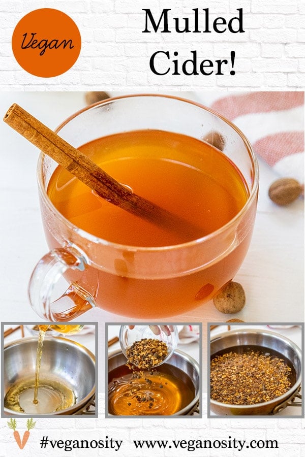 A Pinterest Pin for mulled cider with four pictures of the cider. 