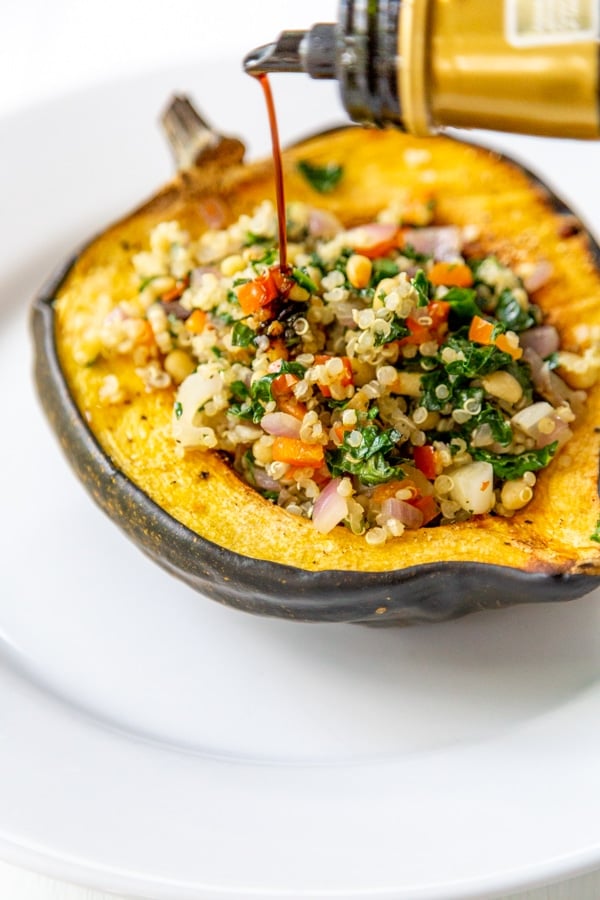 Roasted Stuffed Acorn Squash with Quinoa and Kale