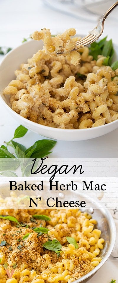 A PInterest pin for vegan mac 'n' cheese with 2 pictures of the recipe.