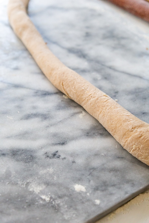 Dough rolled into a long tube.