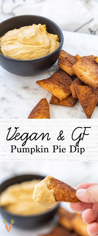 A Pinterest pin for vegan pumpkin dip with 2 pictures of the dip. 