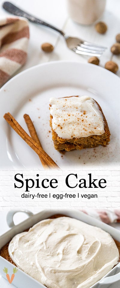 A Pinterest pin for spice cake with two pictures of the cake. 