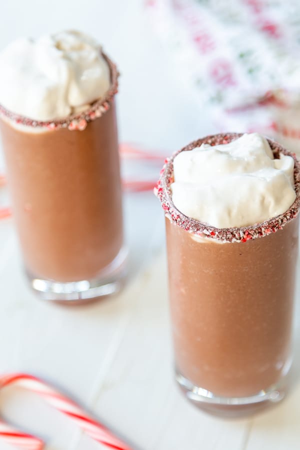 2 glasses of frozen hot chocolate with whipped cream.