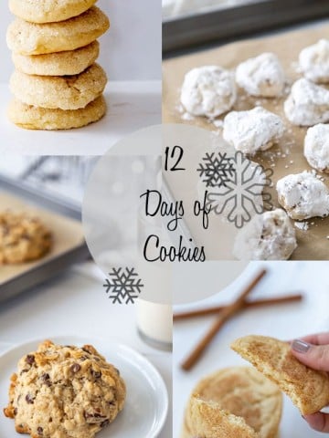 A collage of the 12 days of vegan cookies, with pictures of various kinds of cookies.