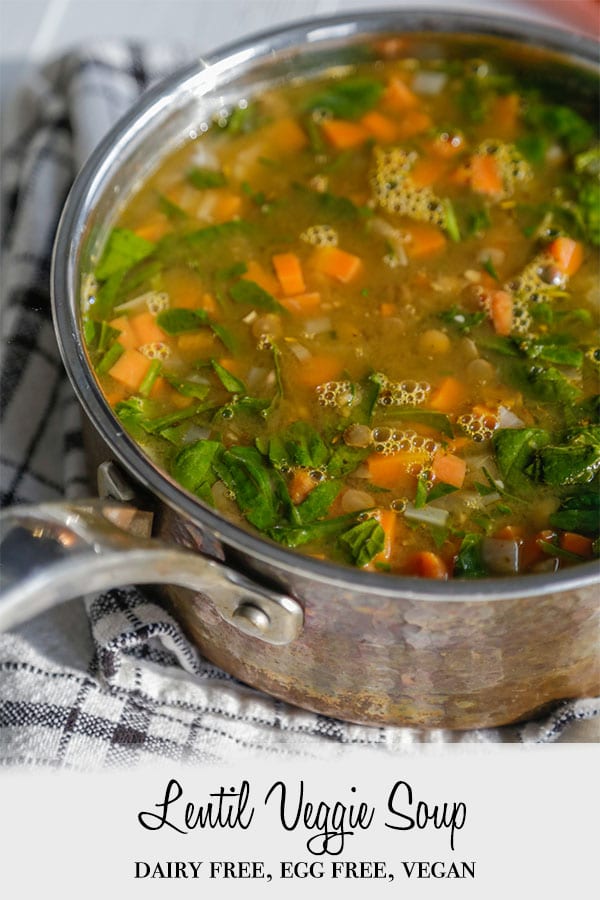 A PInterest pin with a pot of veggie and lentil soup.