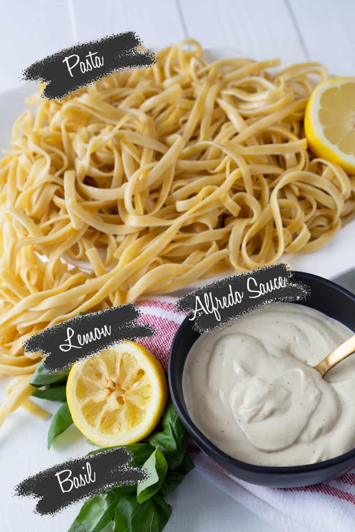 A photo of ingredients for vegan Fettuccini Alfredo.