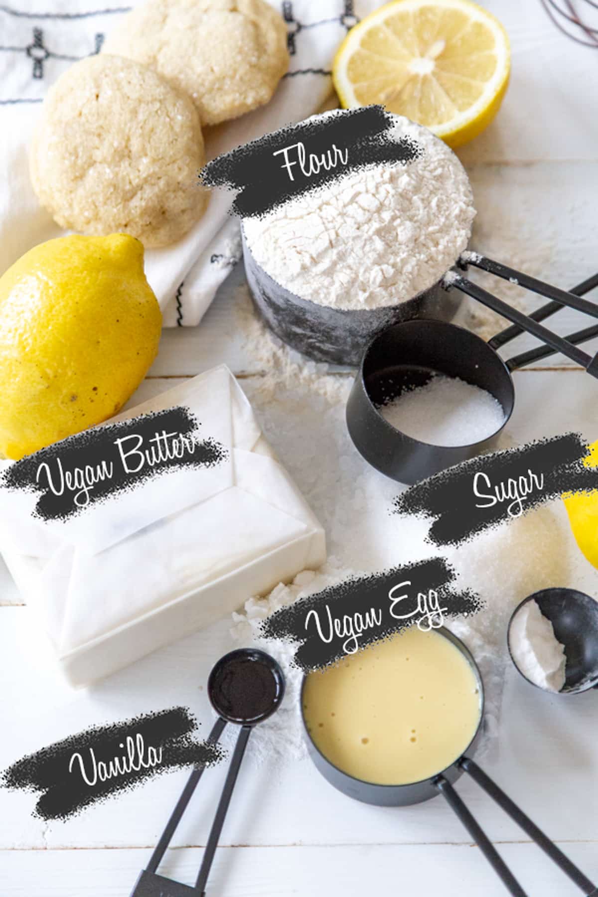 A picture of ingredients for vegan lemon cookies.