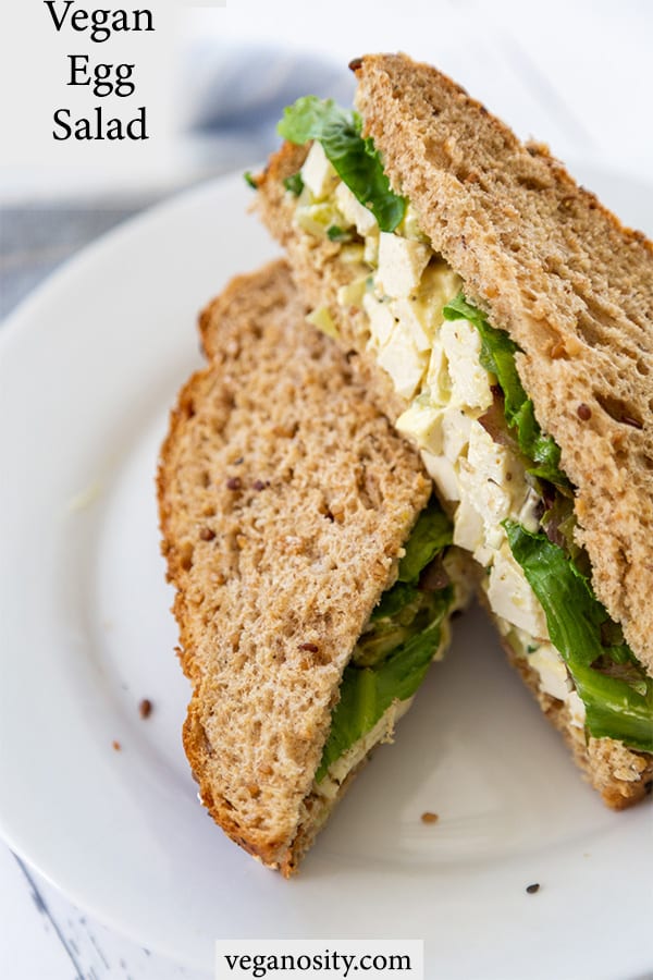 A Pinterest pin for vegan egg salad sandwich.